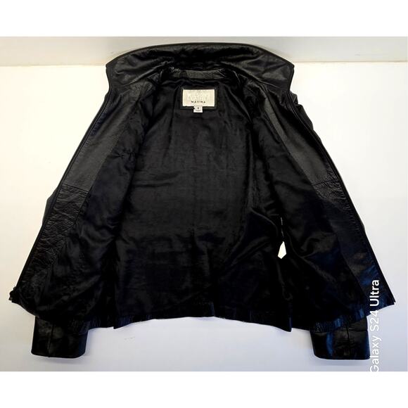 Vintage WILSONS Black Full Grain Leather Jacket Fitted Zipper Lined Women's S - Picture 5 of 7